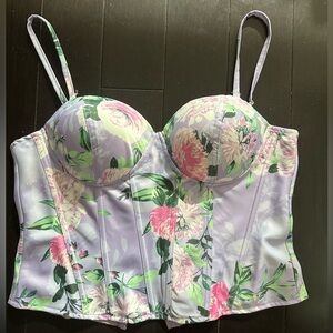 Purple floral corset top, size large, brand new with tags